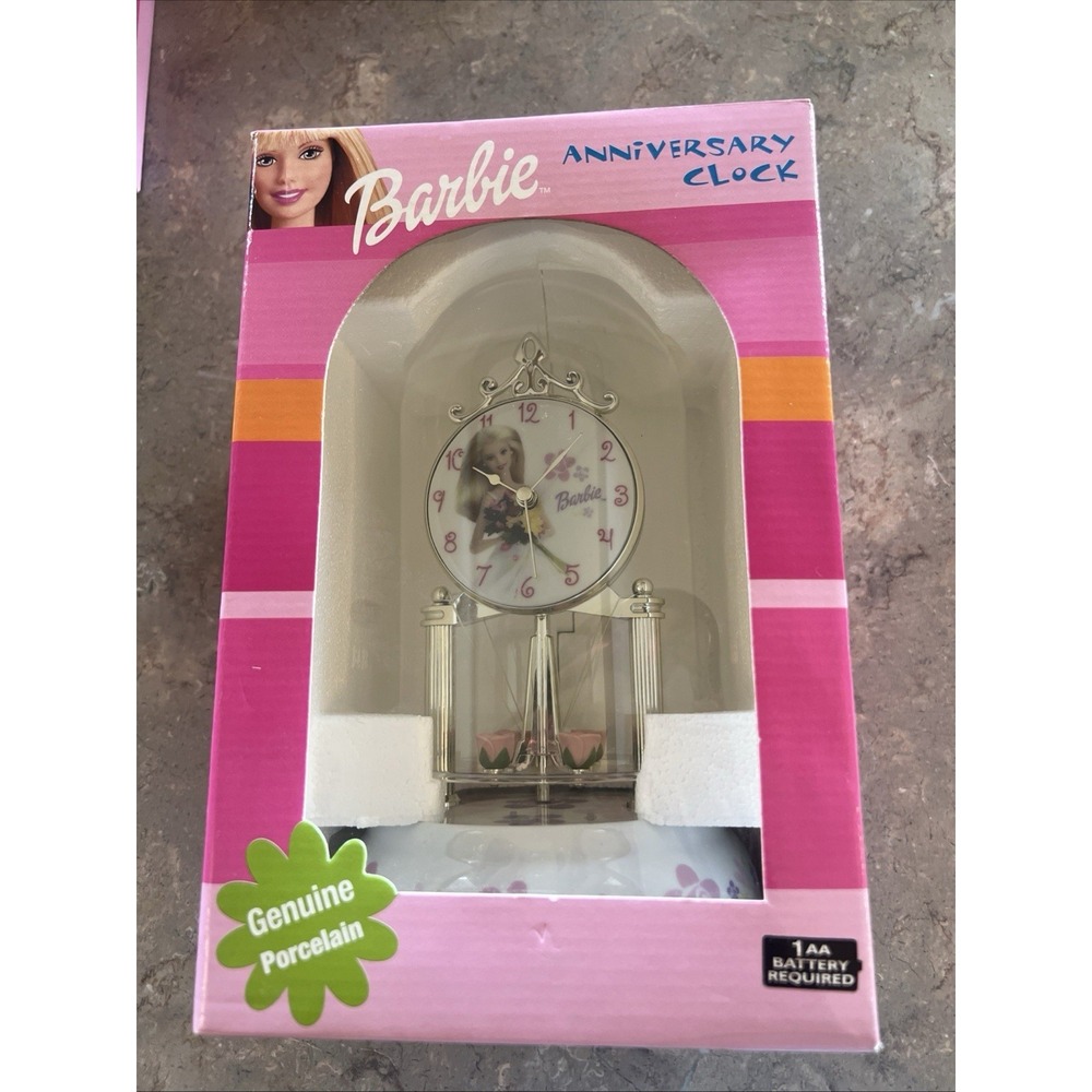 2001 Barbie Anniversary Clock Rose Pendulum Porcelain Base And Dial